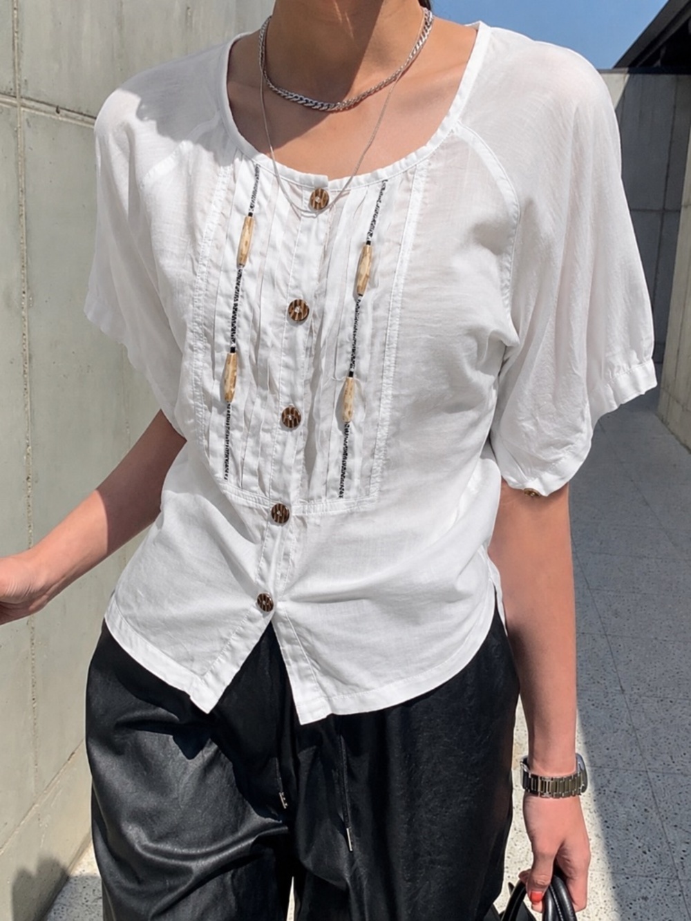 Sheer Cotton Short Sleeve Blouse Size Small White Boho
